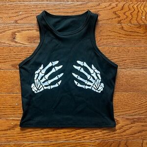 Black High Neck Tank Top with Skeleton Hands